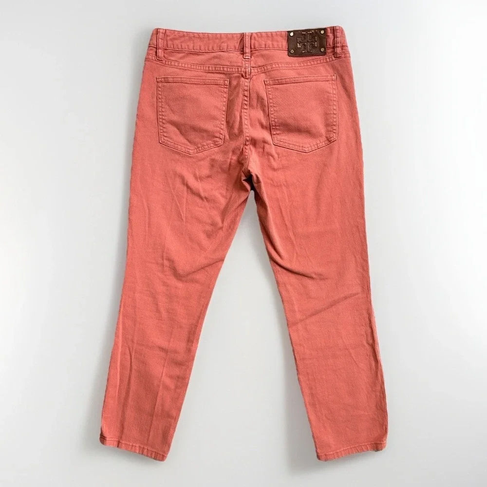 Tory Burch Alexa Crop Jeans Womens 29 32x25 Coral Orange Denim Stretch Pants - Picture 6 of 16